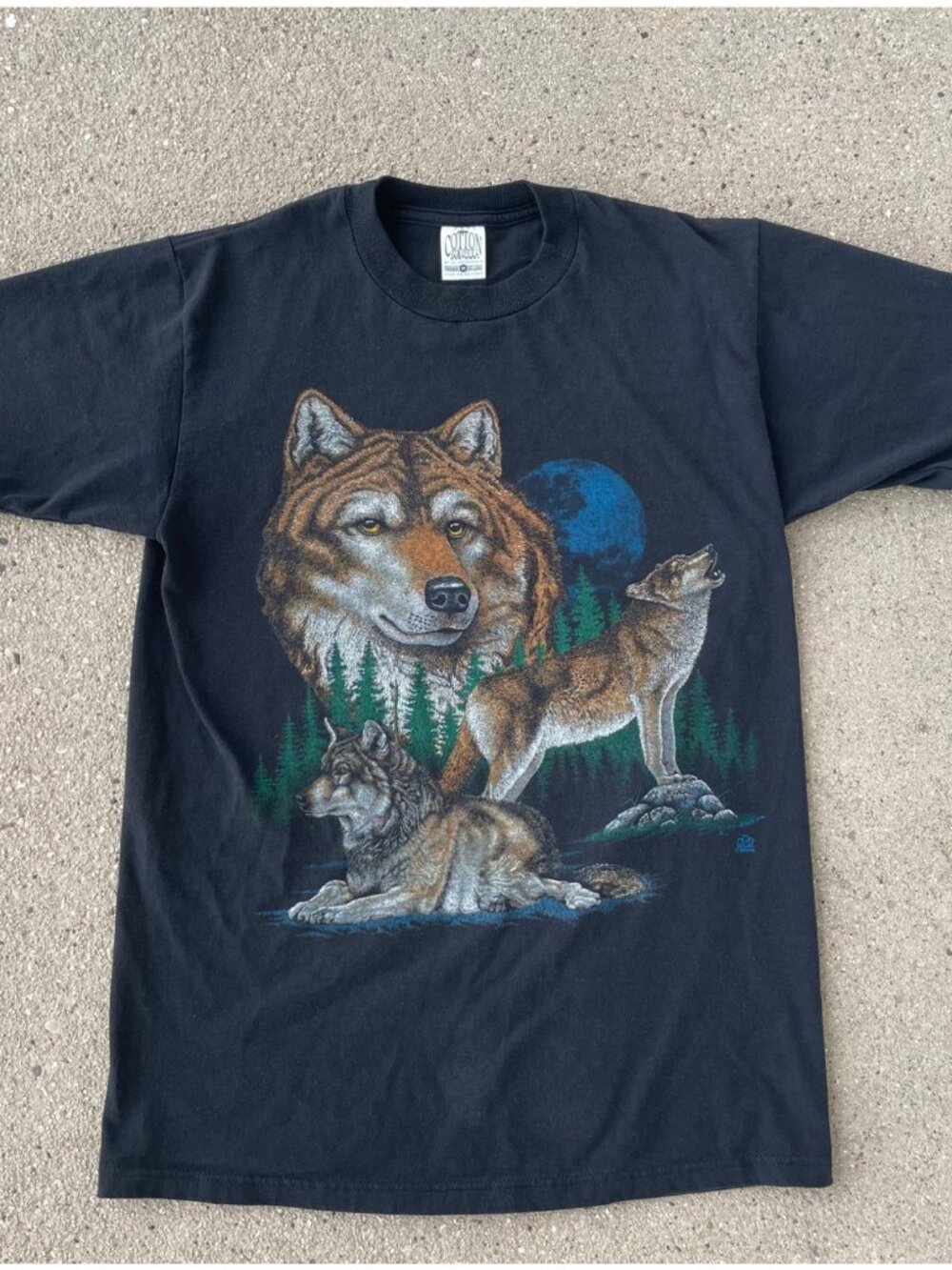 Vintage 90s Wolf Tee Shirt Black Faded Distressed 1994 Streetwear Grunge Mens M